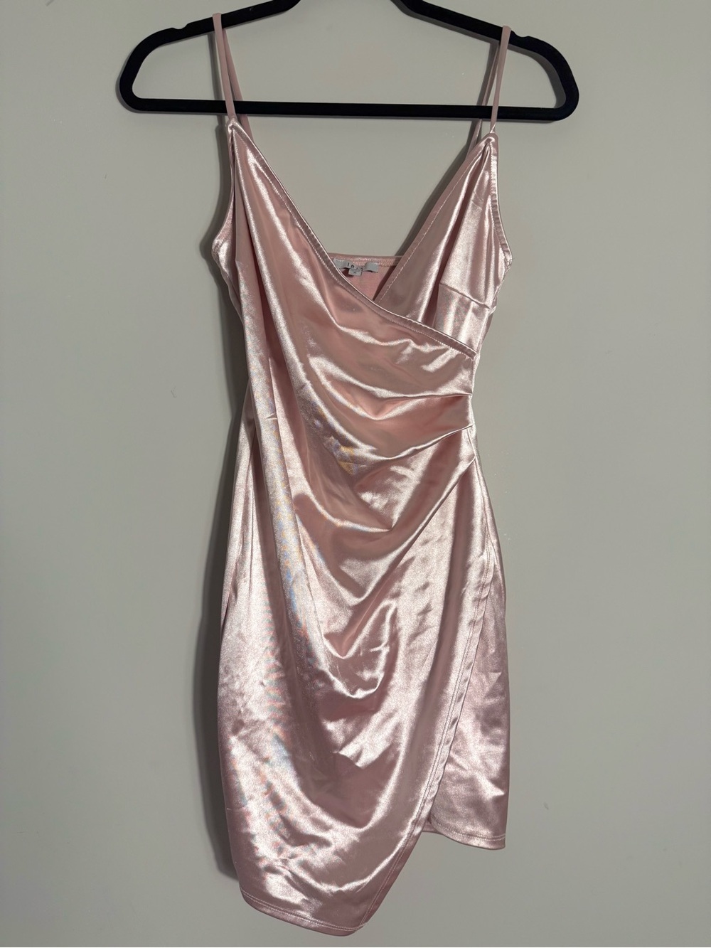 Satin Asymmetrical Bodycon Wrap Dress - Blush